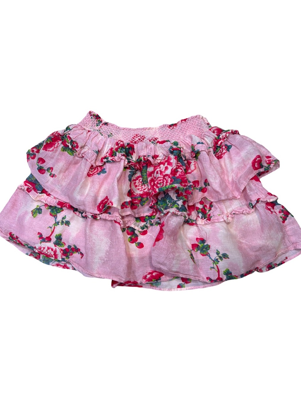 LoveShackFancy Pink Floral Ruffle Tiered Dress